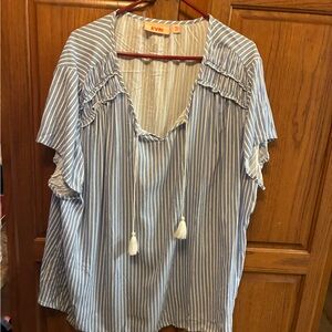 EVRI Light Blue and White Striped Blouse size 3x